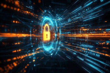 Fototapeta premium Cybersecurity: Digital Lock in Data Stream