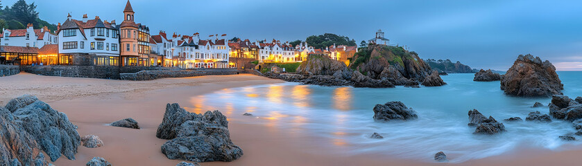 Coastal Town at Dusk, Realistic Image