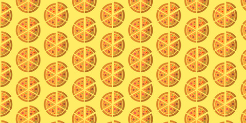 collection of food seamless pattern background with icons of hamburger, pizza, hot dog on brown white and yellow background.