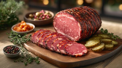 Grilled sliced pork loin festive board