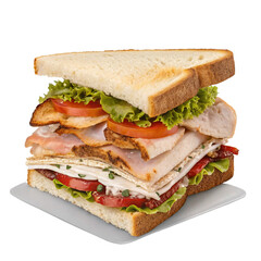Turkey club sandwich on transparent background.