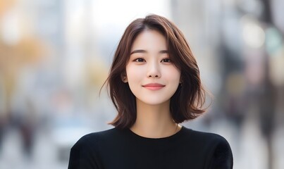 korean woman, in the city, Generative AI