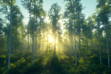 Obraz premium Sunlit Birch Forest 3D Illustration