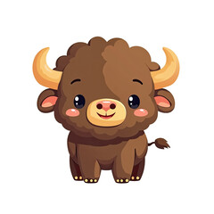 Fototapeta premium Adorable Cartoon Baby Bison Illustration - Cute animals