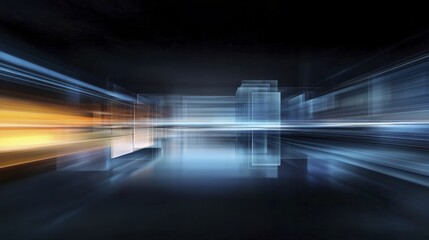 Abstract futuristic motion blur with geometric shapes and light streaks