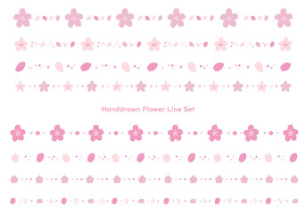 シンプルなピンクの花のラインセット