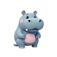 Naklejka premium Cute 3D Hippo Cartoon Baby Animal Illustration - 3D Illustrations: .