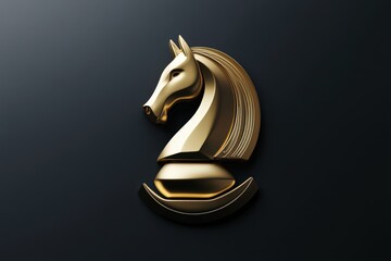Golden Knight Chess Piece Against Dark Background