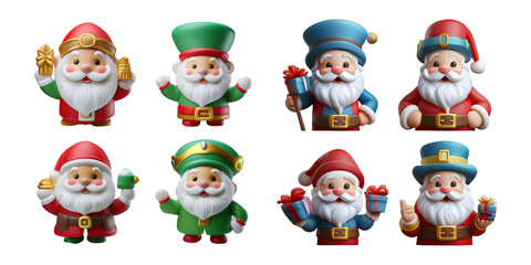 Colorful Christmas Santa Figurines for Holiday Cheer, PNG collection, set bundle, isolate on transparent or white background