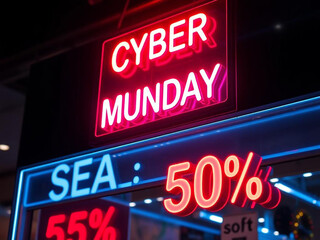 Neon text Cyber monday