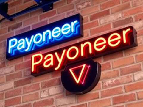 Neon text payoneer banner