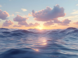 Obraz premium Sunset Ocean Waves 3D Illustration