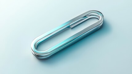 Modern metallic paperclip on light blue background.