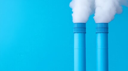 Industrial Smoke Stacks Emitting Steam Against a Clear Blue Sky Background