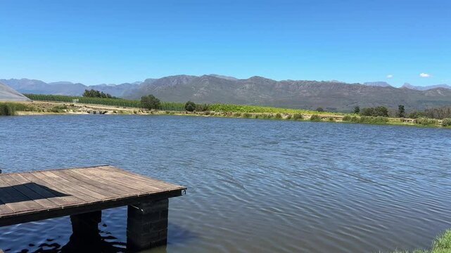 The edge of a pier on a farm dam in Paarl, South Africa.