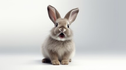 Obraz premium Shocked Funny Cute Bunny with Big Eyes on Light Background, Cute Animal Portrait
