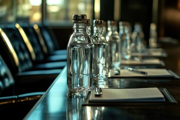 Meeting Preparation: Water Bottles on a Conference Table