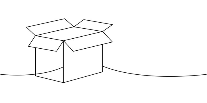 recommend clip art: Open box one line continuous drawing. Carton delivery packaging box. Vector illustration.