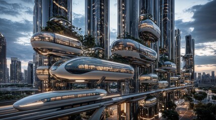 Fototapeta premium Futuristic Urban Landscape with Modern Architecture and Elevated Transport Systems