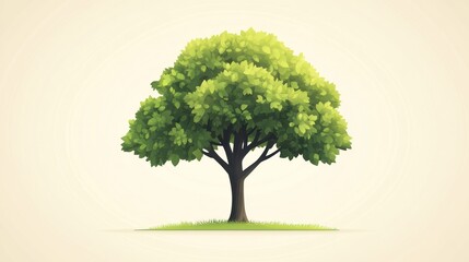 Fototapeta premium Lush green deciduous tree on a small grassy hill, isolated on a light background.