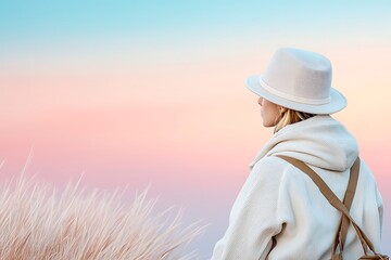 Contemplative woman in nature background floral environment serene lifestyle moment