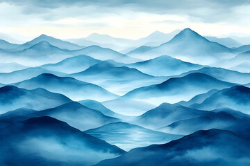 Blue Mountains Watercolor Illustration