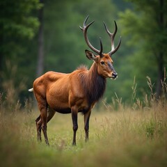 Obraz premium Majestic Red Deer Buck in Lush Summer Meadow