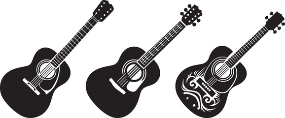 Fototapeta premium Guitar silhouette vector art illustration. Black and white Guitar vector illustration.