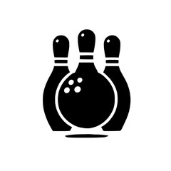 Bowling Strike Icon: A bold and minimalist black and white icon featuring a bowling ball striking three pins, representing the perfect strike in bowling.
