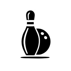 Obraz premium Bowling Pin and Ball Icon: A simple yet striking black and white icon depicting a bowling pin and ball, ready for action. Perfect for game-related designs, websites, or apps.