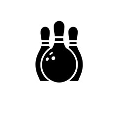 Bowling Pin Icon: A simple yet striking vector icon depicting three bowling pins with a bowling ball nestled in the center, perfect for game design, apps, or websites. 