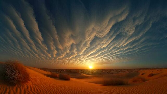 Stunning desert sunset with dramatic cloud patterns and seamless looping 4k time-lapse animation video background