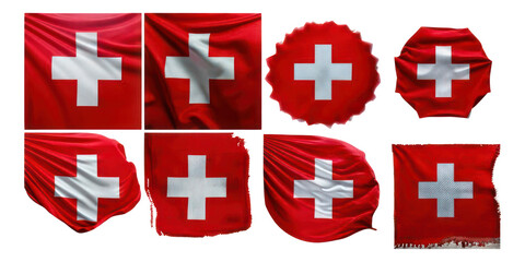 Fototapeta premium Collection of Swiss Flags in Various Styles,PNG set collection, isolated on transparent background