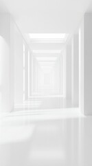 Fototapeta premium Bright white hallway subtly glows soft light minimalist architecture. AI Generated