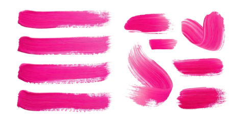 Vibrant Pink Brush Strokes,PNG set collection, isolated on transparent background