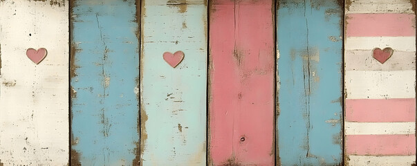 Naklejka premium Pastel Pink Blue Heart Wood Background Illustration