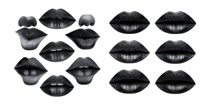 Black Lip Illustrations for Creative Projects,PNG set collection, isolated on transparent background - Powered by Adobe