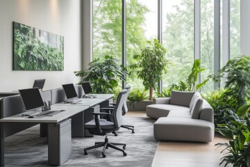 Modern Office with Greenery and Natural Light