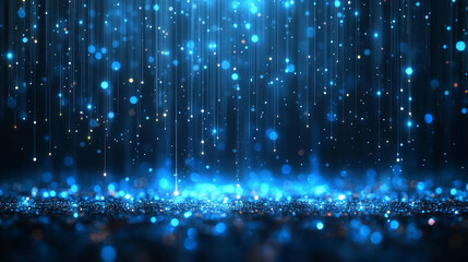 Blue background with glowing light rays creating a futuristic glow effect symbolizing calm clarity innovation endless possibilities modern minimalism hope blurred empty space bright and clean aestheti