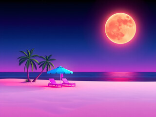 80's style neon beach illustration