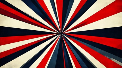Fototapeta premium Red white blue burst pattern vibrant retro design. AI Generated