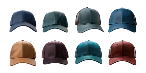Colorful Variety of Caps on Transparent Background