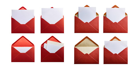 Red Envelopes with Blank Card Inserts on Transparent Background