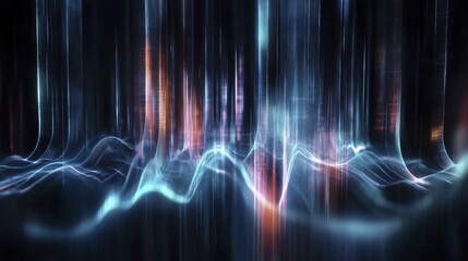 Abstract light waves and vertical streaks in digital blue and pink spectrum