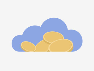 Cloud savings illustration featuring cloud and gold coins. Represents cloud-based financial management, online banking, digital savings, fintech solutions and secure virtual money storage