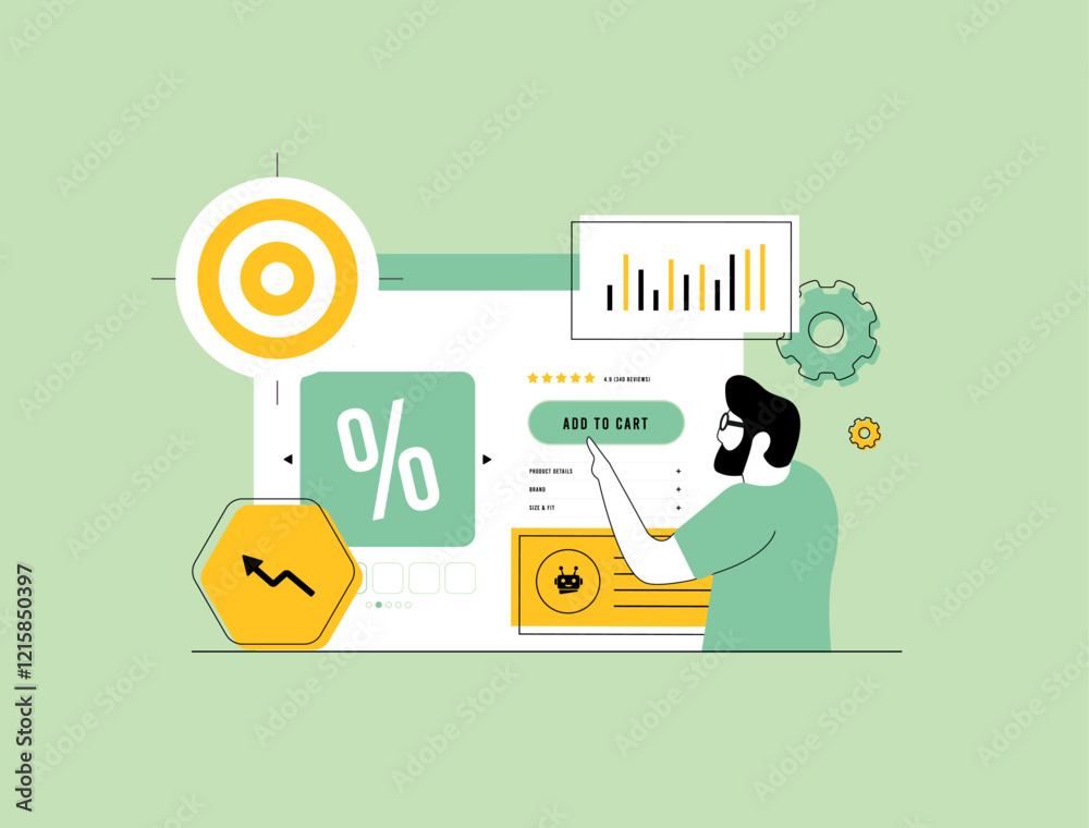 Poster e-commerce audience targeting, advertising campaign optimization and data analysis. ecommerce market