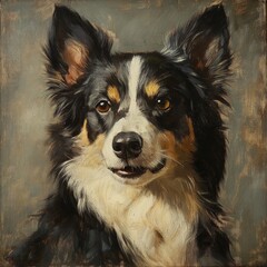 Fototapeta premium Portrait of a fluffy border collie captured in a rustic style