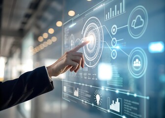 Businessman working on a virtual digital data technology concept design