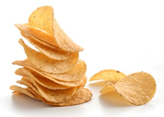 closeup potato chips in white background