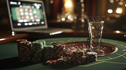 Dramatic Low-Light Roulette Table Game. AI Generated